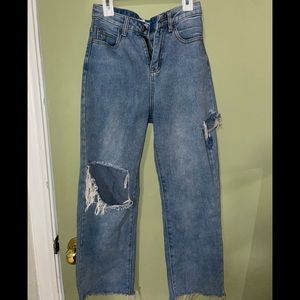 ripped straight leg jeans (high rise)